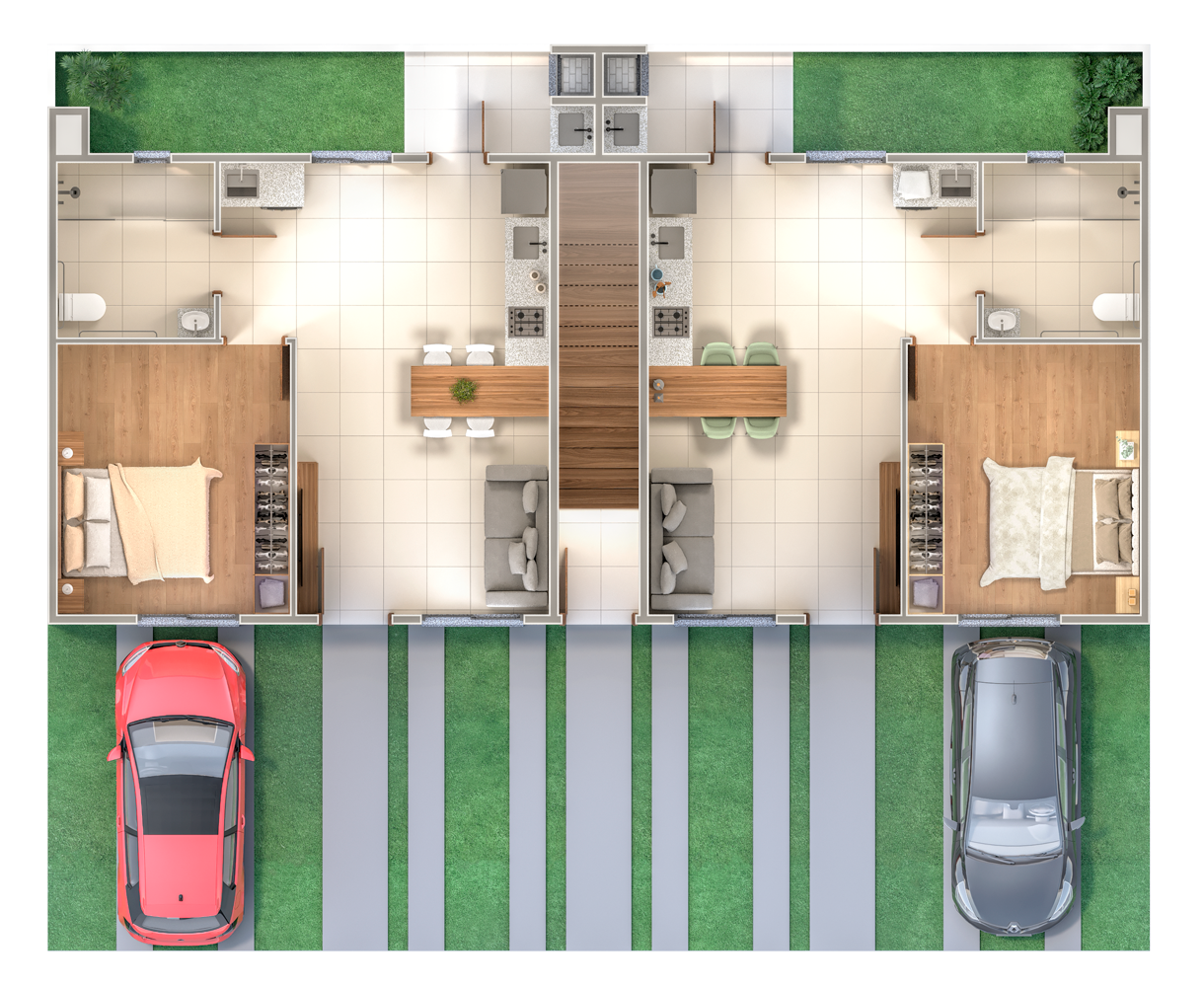 Planta do apartamento térreo PNE do Residencial Catânia